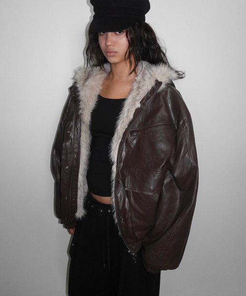 샌드릭 Reversible Fur Leather Jumper_IVORY / BROWN