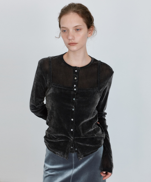 Velvet sleeveless cardigan set
