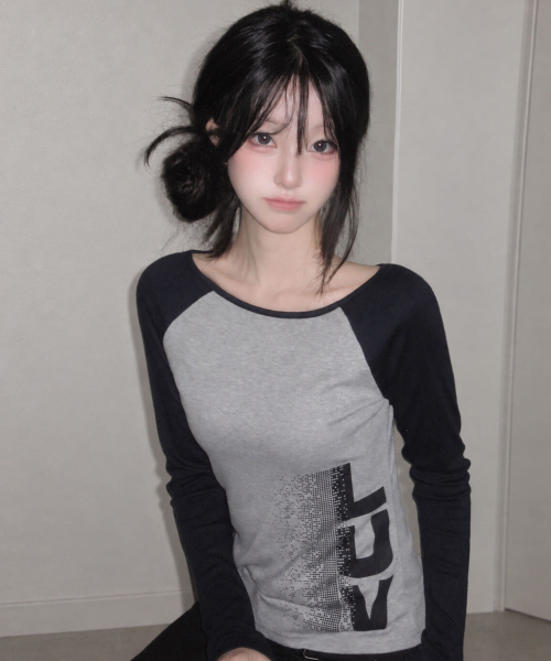 RL PIXEL LUV RAGLAN TEE(NAVY)