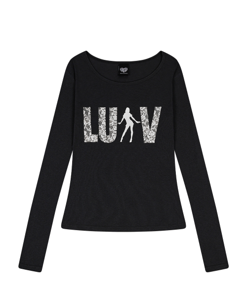 RL LACE LUV SLEEVE TEE(BLACK)