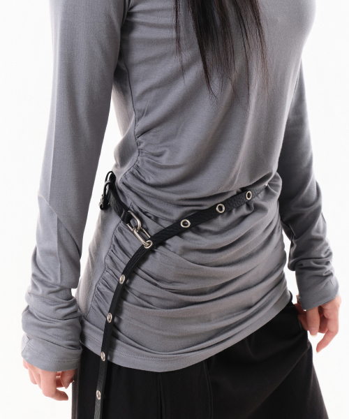 LAYERED SLIM LEATHER BELT (BLACK)