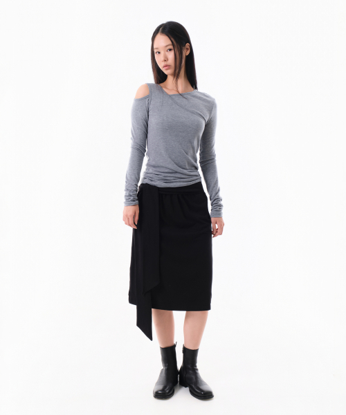 SWEAT TIE MIDI SKIRT (BLACK)