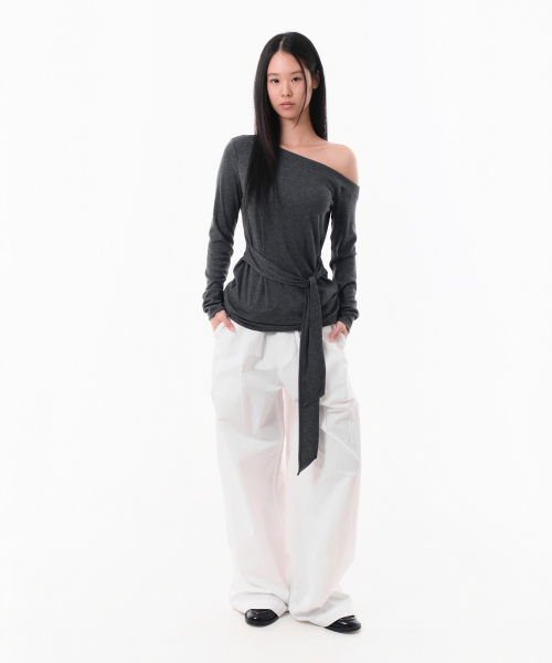 FOLDING COTTON WIDE PANTS (WHITE)