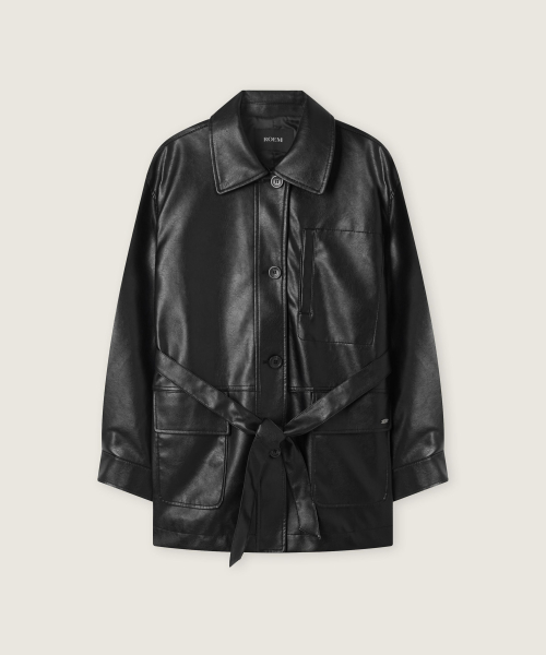 Mac-Collar Faux Leather Midi Jacket RMJKG4TR12