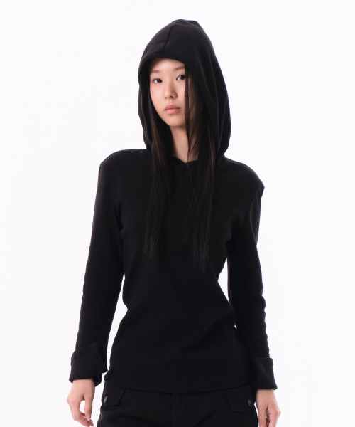 SLIM FIT RIBBED HOODIE (BLACK)