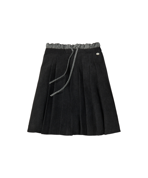 꼬모니노즈 W CORDUROY CHECK PLEATS SKIRT [BLACK]