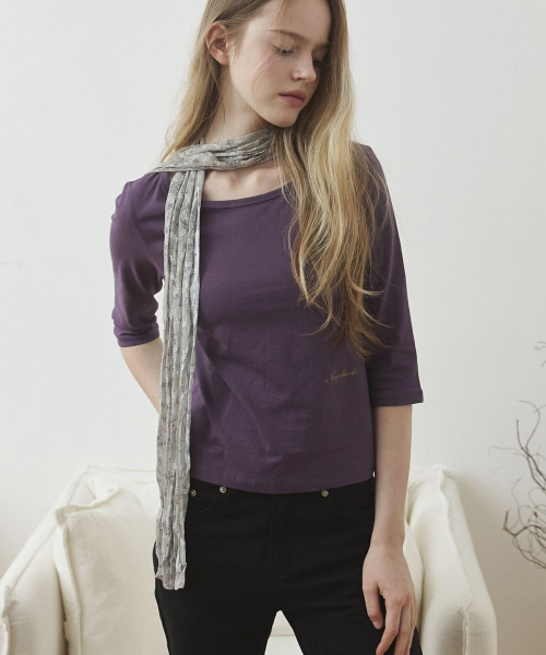 Boat Neck 3/4 Sleeve T Shirt - Purple