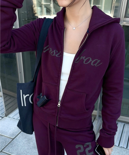 IR Lettering Slim Hoodie Zip-up (Plum)