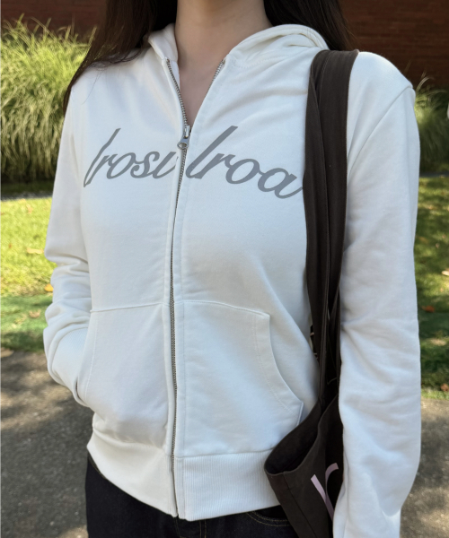 IR Lettering Slim Hoodie Zip-up (White)