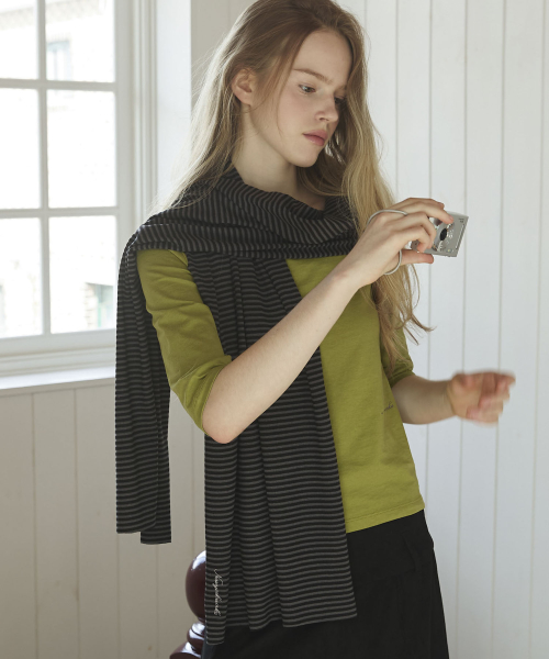 Micro Stripe Long Mufflers Scarf_Charcoal