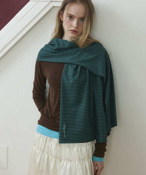 Micro Stripe Long Mufflers Scarf_Teal