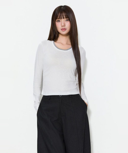 Neck Contrast Long Sleeve T Shirt_MIWLWGT9SS