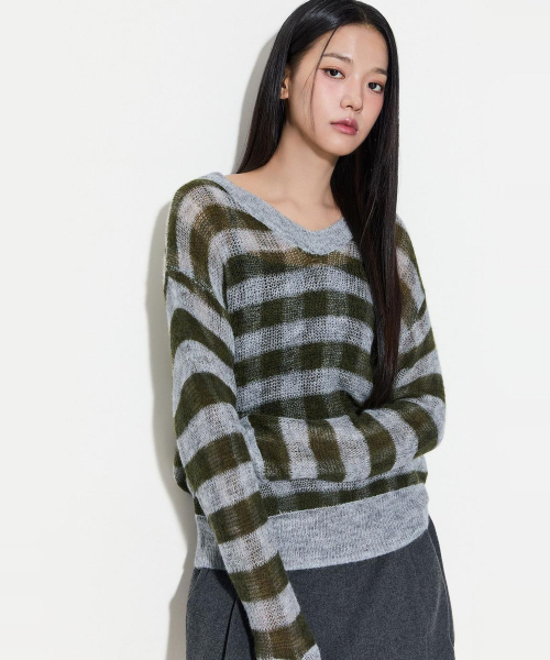 Check Vneck Knit_MIWKAGT01T