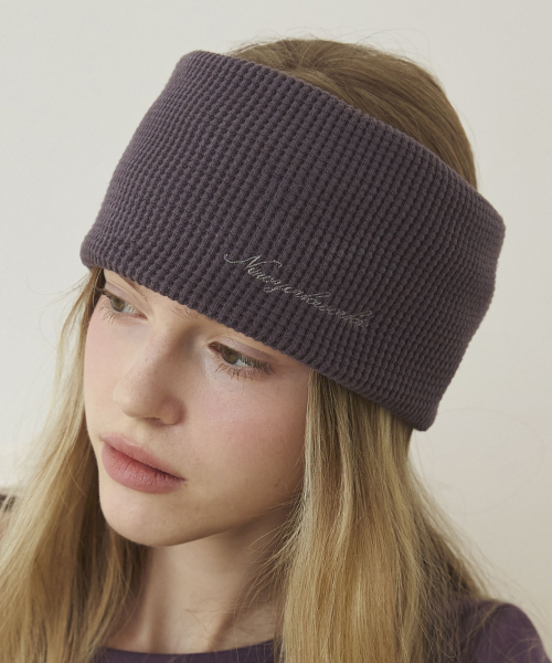 Waffle Knit Wide Hair Band Bandana_Purple