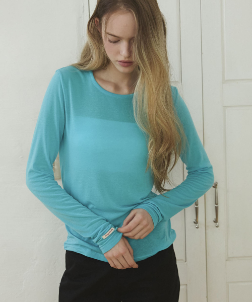Sheer Layered Long Sleeve T Shirt_Mint