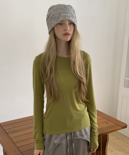 Sheer Layered Long Sleeve T Shirt_Olive
