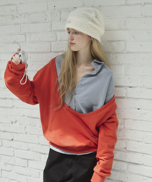 Wide U-Neck Sweat-Shirt_Orange