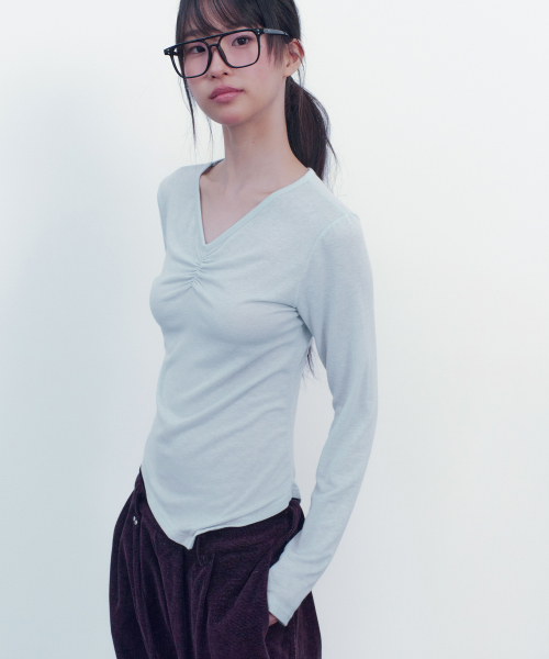 SOFT V-NECK LONG SLEEVE T (SKY BLUE)