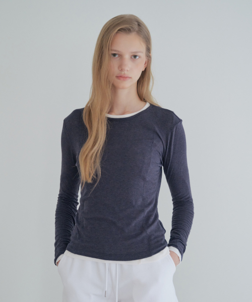 See-Through Tencel Wool Long Sleeve_Navy