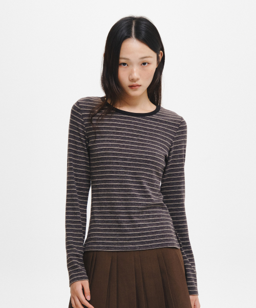 woman striped Slim-fit t-shirt [charcoal]