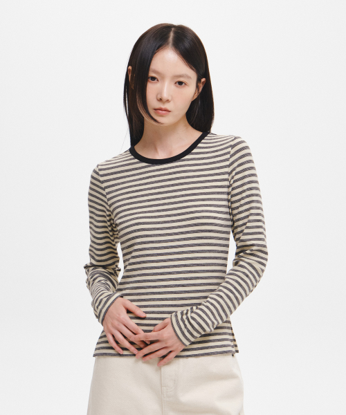 woman striped Slim-fit t-shirt [cream]