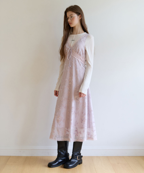 VELVET FLORAL LAYERED DRESS PURPLE