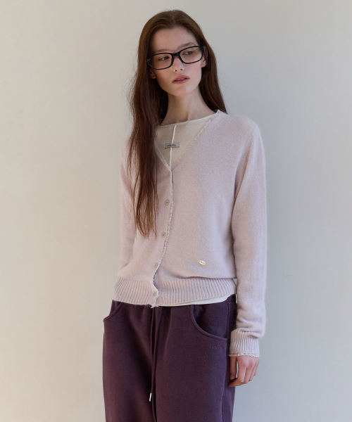 로라로라 V NECK LACE CARDIGAN PINK