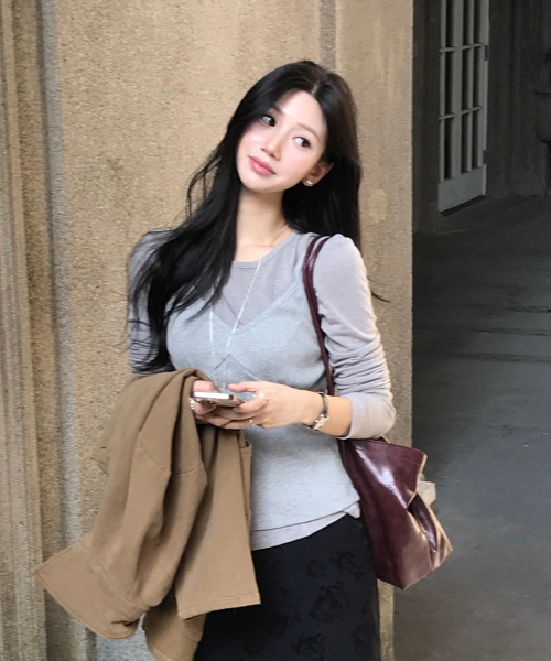 See-Through Tencel Wool Long Sleeve_Warm Gray