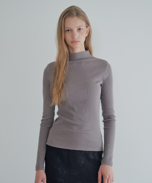 Soft Slim Ribbed Turtle-neck_khaki