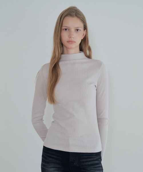 Soft Slim Ribbed Turtle-neck_Beige