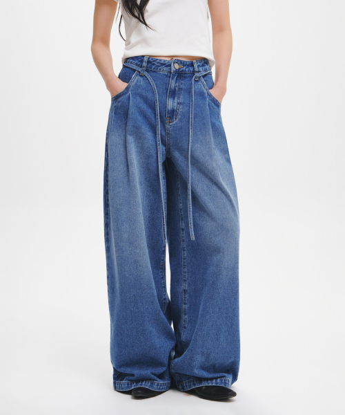 woman wide denim pants [blue]