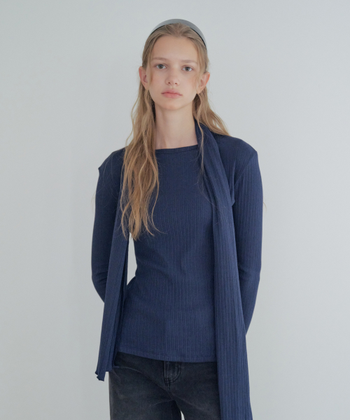 [SET] Smooth Touch T-Shirt & Muffler_Navy