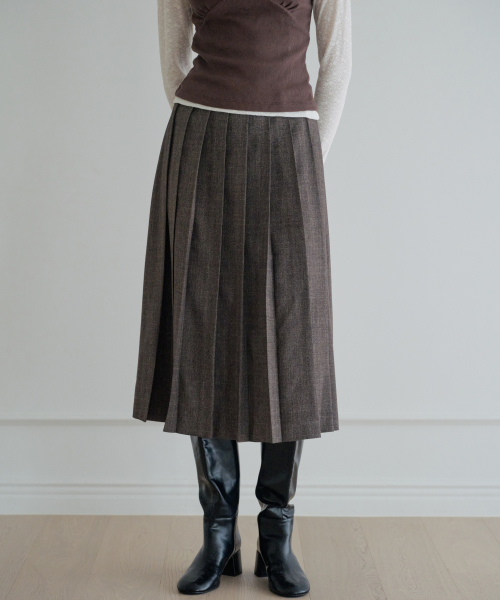 Classic Check Pleated Long Skirt_Brown