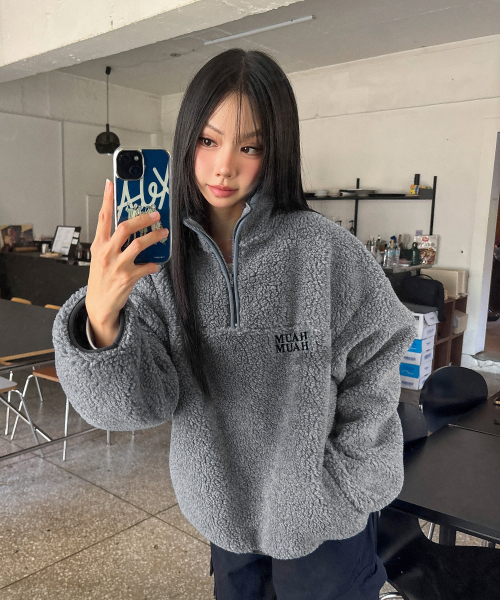 TEDDY FLEECE ANORAK JUMPER [GRAY]