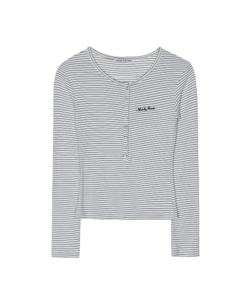 STRIPED HENLEY NECK TOP_IVORY