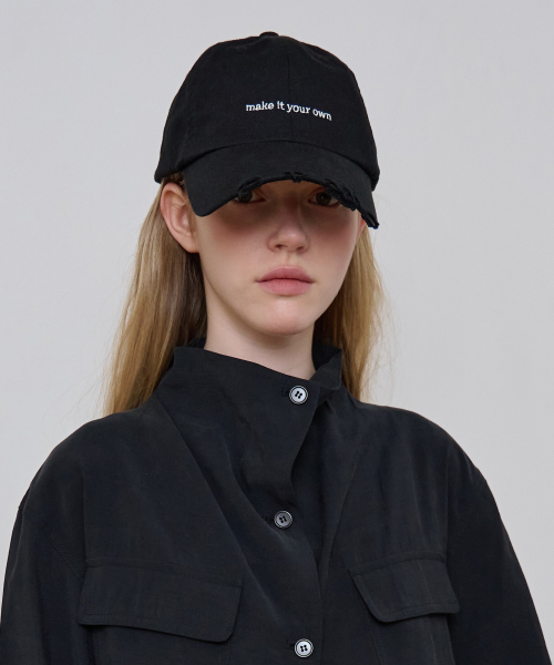 Destroyed Slogan Ball Cap_Black