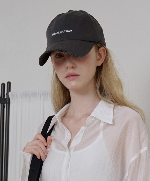 Destroyed Slogan Ball Cap_Charcoal Grey