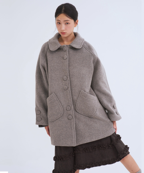 오피쉬 Round Collar Half Coat, Gray