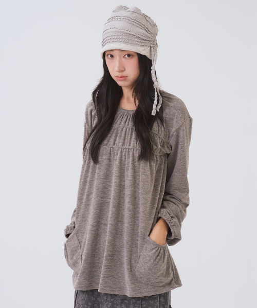 Shirring Pocket Longsleeve, Gray — Main product photo