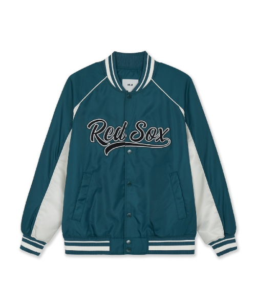 Nylon Blocking Cursive Varsity Jacket
