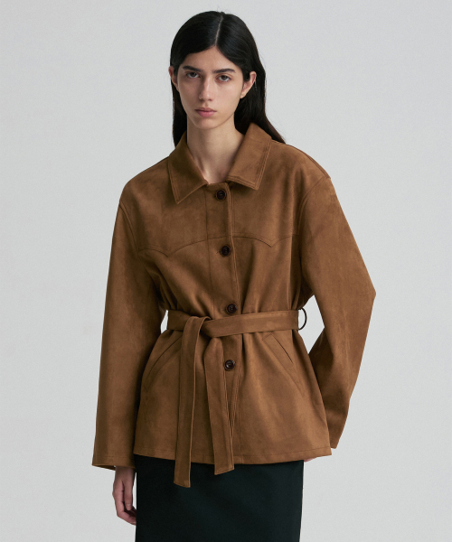 BELTED OVERSIZED SUEDE SHIRT JACKET