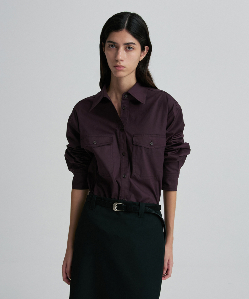 SIDE-SLIT DOUBLE-POCKET SHIRT WINE