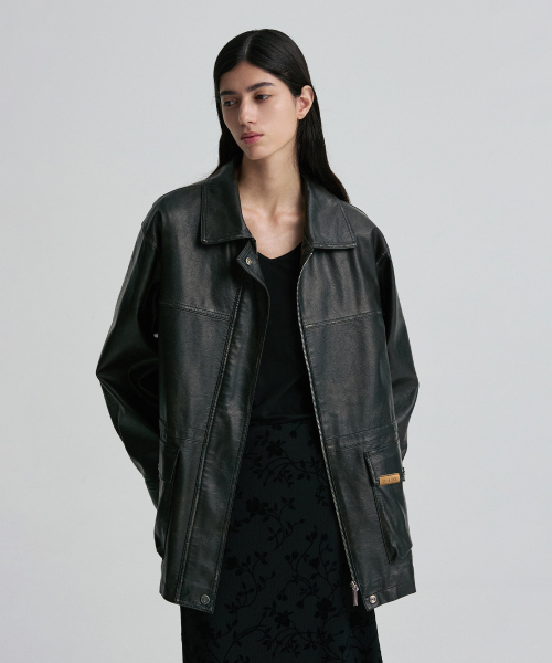 DRAWSTRING HEM FAUX LEAHTER JACEKT