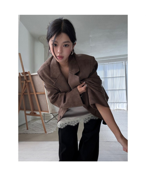 페이크 스웨이드 테일러드 재킷 브라운