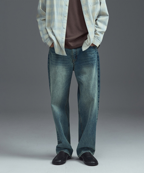 Washed Tapered Denim Pants Blue