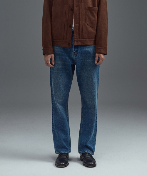 Washed Straight Denim Pants in Blue