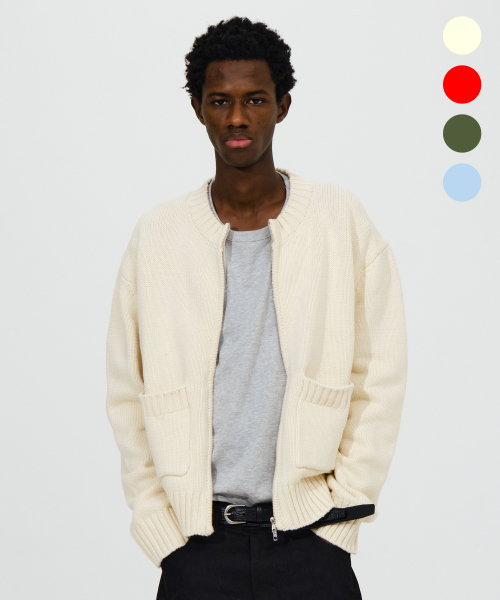 Round Zip-Up Croppd Knit Jacket[4Color]e