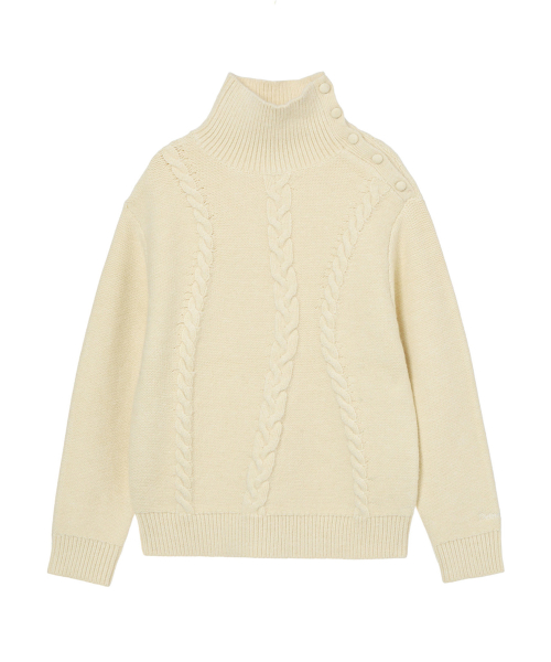 BUTTON HIGH-NECK TWIST KNIT IN IVORY