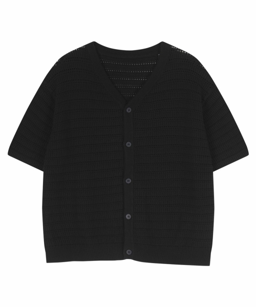 Vneck Crochet Half Cardigans [Black]