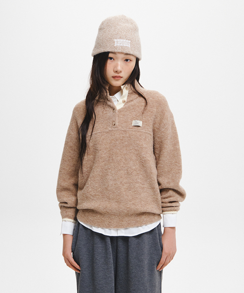 woman boucle high-neck knit fleece anorak [oatmeal]